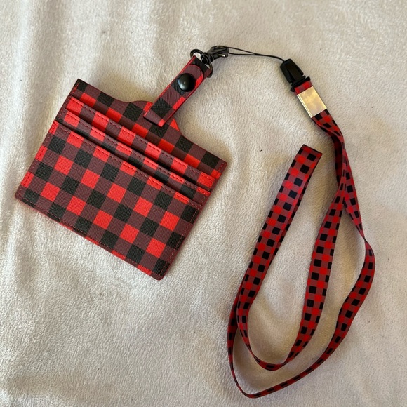 Black & red Checkered ID Card Holder Lanyard - Picture 1 of 6